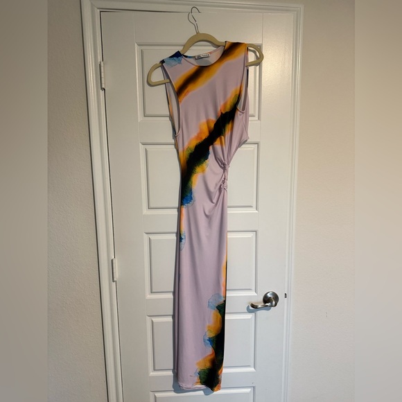 ZARA Multicolor Abstract Print Cut Out Sleeveless Midi Dress Women's - Picture 5 of 9